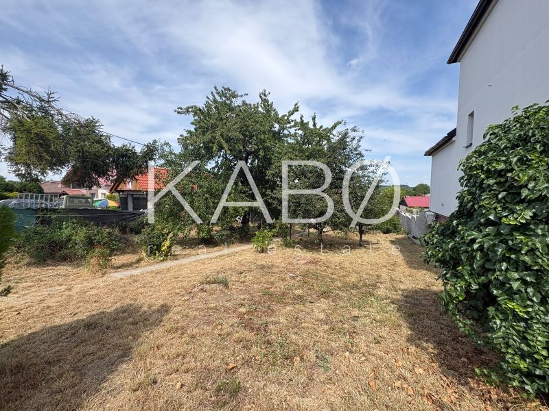 3 izbový Rodinný dom v Cabaj-Čápore s pozemkom 1 053 m² - Záhrada pri rodinnom dome v Cabaji-Čápore s ovocnými stromami a trávnatou plochou.