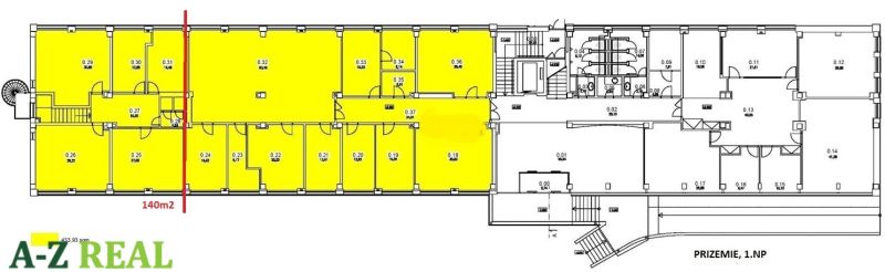 Prenájom kancelárskych priestorov  Drieňová ul., 209 m2 - 600 m2 - Pôdorys kancelárií s vyznačeným priestorom 140 m² na prenájom.