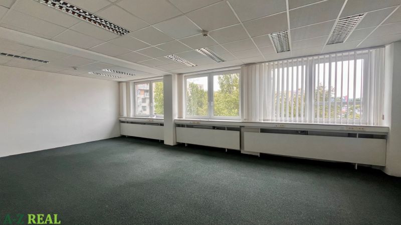 Prenájom kancelárskych priestorov  Drieňová ul., 209 m2 - 600 m2 - Prázdne kancelárie s veľkými oknami a kobercovou podlahou.