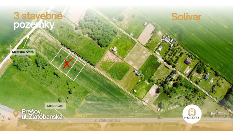PREDAJ | Už LEN 2 POZEMKY pre RD, Prešov, Solivar - Pozemky na bývanie na Zlatobanskej ulici v Prešove, obklopené zeleňou a súkromnou cestou.