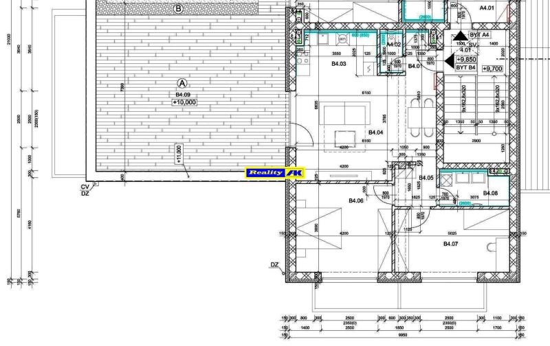 REZERVOVAÝ 3 izbový na predaj Tomčany, 136 m2 poschodie 3 terasa 59 m2 - Pôdorys 3-izbového bytu s rozmiestnením izieb a zariadení.