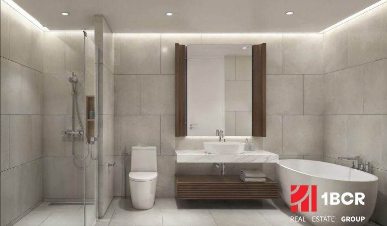 1 SPÁLŇOVÝ APARTMÁN THE CORAL KOH SAMUI - Kúpeľňa v 2-izbovom byte s vaňou, sprchou a moderným umývadlom.