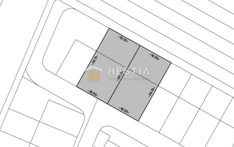 Stavebné pozemky 614 m² v novo-vybudovanej lokalite Hlboké - Mapa stavebných pozemkov na bývanie v Hlbokom so zakreslenými rozmermi.