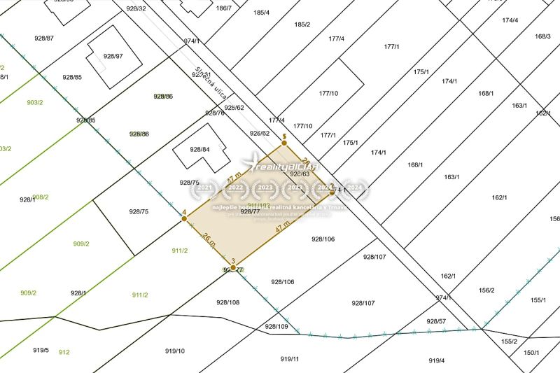 Stavebný pozemok 1212m² v obci Šelpice - Mapa pozemkov na Slnečnej ulici v Šelpiciach, určená na bývanie.