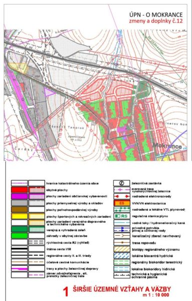 NA PREDAJ: Pozemok na bytovú výstavbu – Mokrance - Územný plán v Mokrancoch, znázornené rôzne plochy a infraštruktúra pre Pozemky - bývanie.
