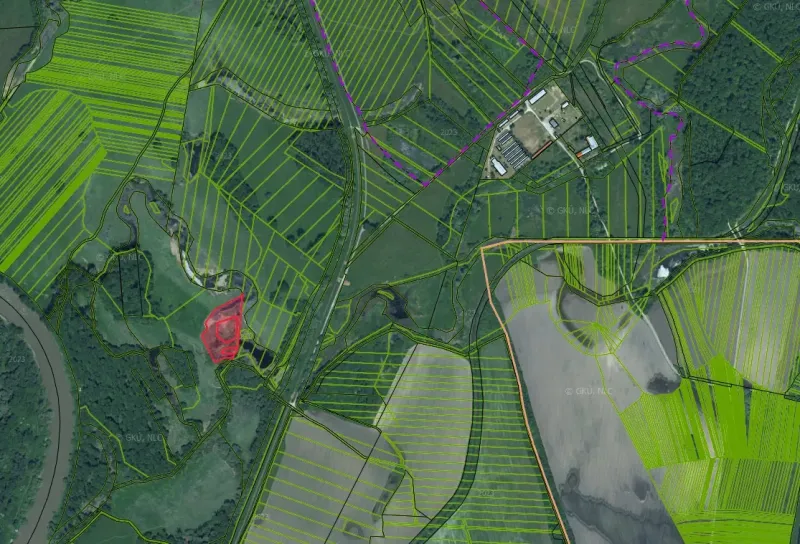 Moravský Svätý Ján – 1.580 m2 LES  - Letecký pohľad na poľnohospodárske a lesné pozemky v okolí Moravského Svätého Jána.
