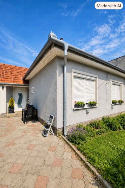 5 izbový komplet zrekonštruovaný zariadený rodinný dom v Seliciach  - Rodinný dom v Seliciach s kvetmi pri oknách a dláždeným dvorom.