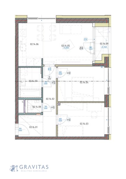3-izbový byt s lodžiou, BRENNER – Residence, Ružinov. - Pôdorys 3-izbového bytu s označením miestností a dispozíciou izieb.