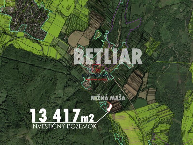 Investičný pozemok +projekt s potenciálom prvého slovenského kaviáru - Mapa investičného pozemku s rozlohou 13 417 m² v Betliari.