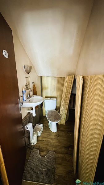 Dve generácie pod jednou strechou, Novosad, rodinný dom, 99.000€ - Kúpeľňa s toaletou a umývadlom, podlaha s dreveným dekorom, Rodinný dom.