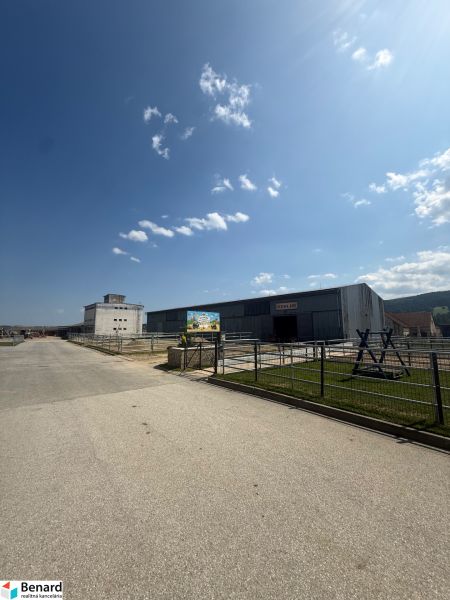 Plechová Hala na predaj Hniezdne - Priemyselná budova v Hniezdnom s jasne modrou oblohou a príjazdovou cestou.