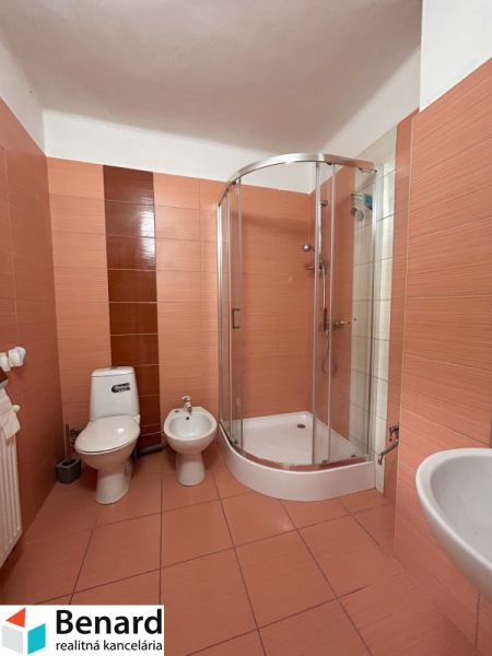 RD NA BÝVANIE AJ PODNIKANIE,1630m2,  SABINOVSKÁ Ul., PREŠOV - Kúpeľňa v rodinnom dome: sprchový kút, toaleta, bidet, obklady v teplých tónoch.