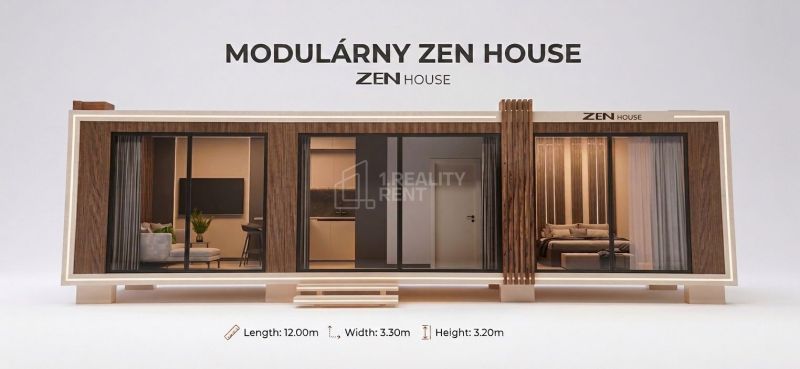 Na predaj: Luxusný mobilný dom „ZEN HOUSE“ - ihneď k odberu - Modulárny Zen House so sklenenými dverami a dreveným dekorom pre rodinný dom v Kysuckom Novom Meste.