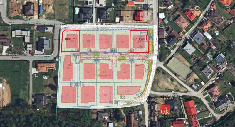Projekt Rezidencia pod Lesom - Mapa pozemkov na bývanie v Nitre so zakreslenými parcelami a plochami na predaj.