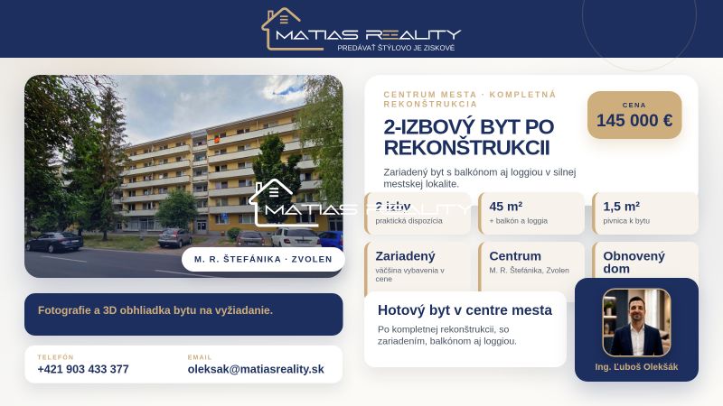 PREROBENÝ A ZARIADENÝ 2 IZBOVÝ BYT V CENTRE ZVOLENA