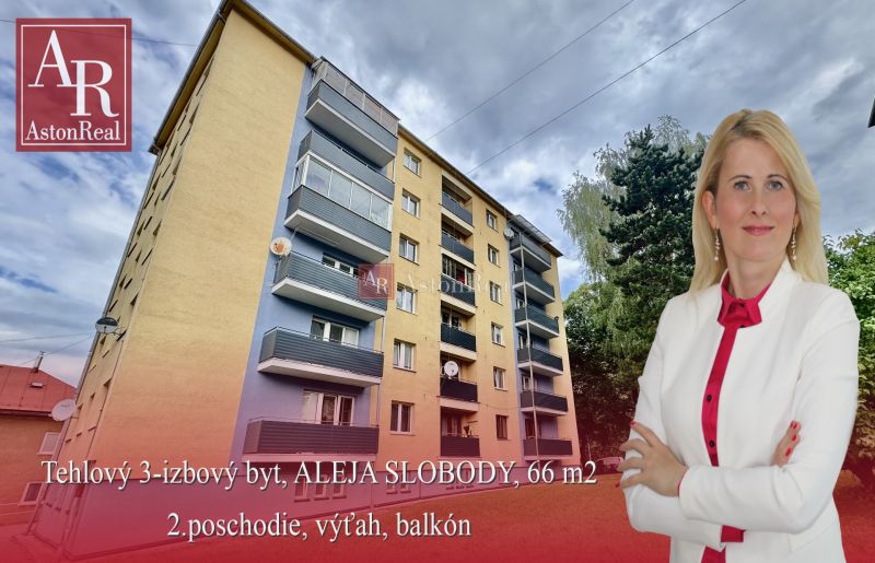 TEHLOVÝ 3-izbový byt, ul. ALEJA SLOBODY, 66 m2, 2.p., balkón, výťah