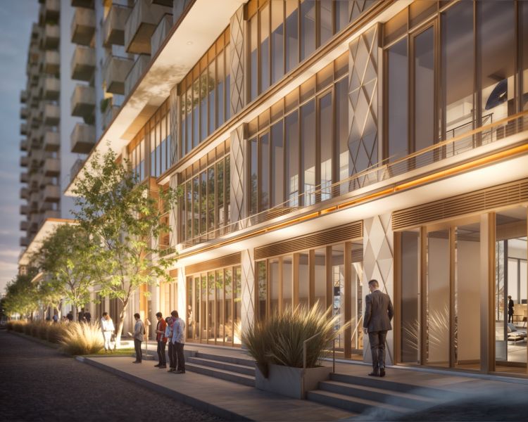 I 2i byt v novom projekte Panónska v Petržalke - Výstavba bytov na Panónskej ceste, Bratislava - Petržalka, s ľuďmi a modernou architektúrou.