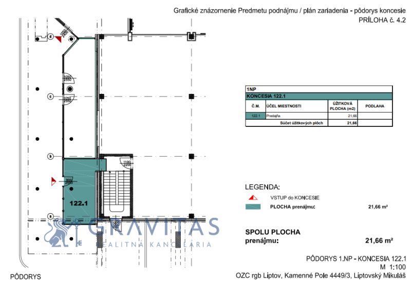 Na prenájom obchodný priestor - Kamenné pole, LM - Pôdorys obchodných priestorov v OC Liptov, Kamenné pole 4449/3, Liptovský Mikuláš.