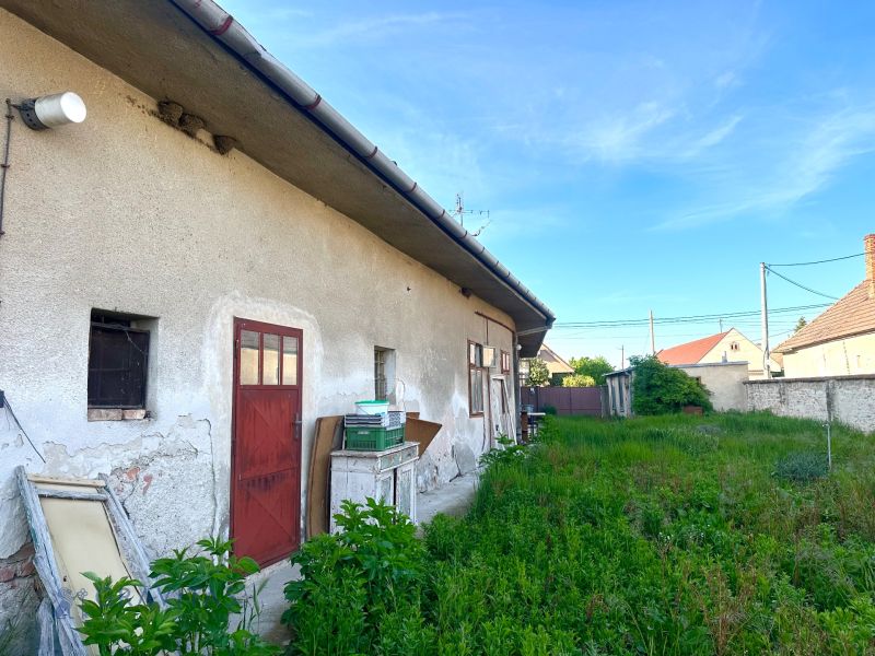 Na predaj investičný pozemok s domom - Exteriér rodinného domu v obci Reca s neudržiavanou záhradou.