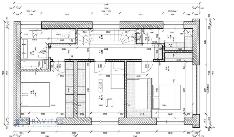 PREDAJ 5i rekreačný RD | Pekná cesta | Lesopark Rača  - Pôdorys rodinného domu s kuchyňou, obývacou izbou, schodiskom a sanitárnymi priestormi.