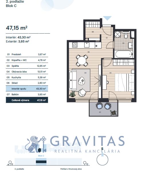 PREDAJ VZOROVÉHO 2i bytu | Bernolákovská Ivanka Pri Dunaji - 2-izbový byt s balkónom, podlaha s dreveným dekorom, priestor 47,15 m².