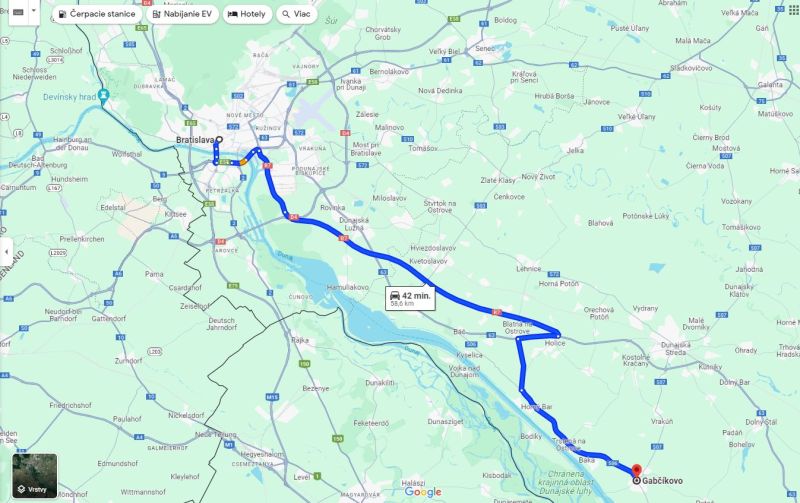 Na predaj stavebný pozemok na stavbu RD v Gabčíkove / 95 000,-EUR - Cesta z Bratislavy do Gabčíkova pre osobné automobily, trvá približne 42 minút.