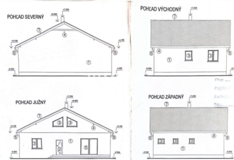 VÝRAZNÁ ZĽAVA rozostavaná stavba, Sokoľany - Košice okolie - Plány rodinného domu v Sokoľanoch zobrazujú severný, južný, východný a západný pohľad.