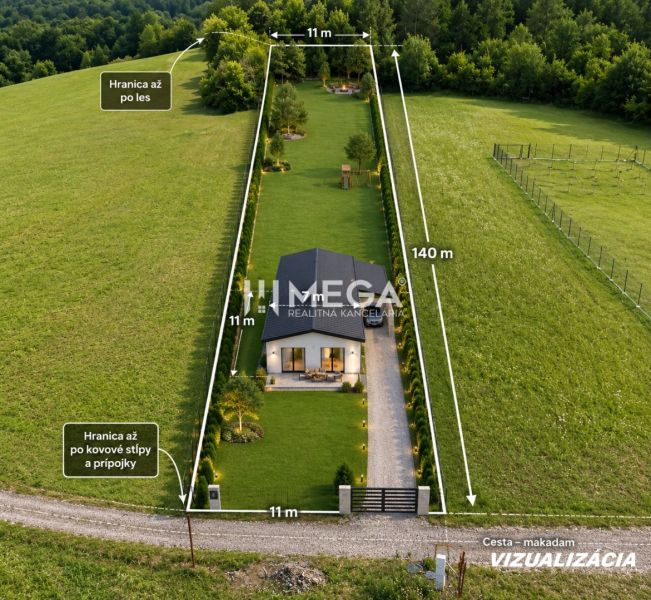REZERVOVANÝ HOTOVÝ STAVEBNÝ POZEMOK S PRÍPOJKAMI JASENOV - Vizualizácia pozemkov na bývanie v Jasenove s moderným domom obklopeným zeleňou.