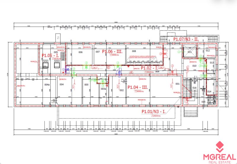 Nebytový priestor 400m2, Lovinského ul., Staré Mesto - Pôdorys kancelárií s detailmi rôznych miestností a inžinierskych sietí.