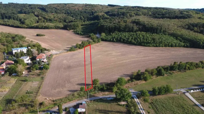 Podhájska - 2.084 m2 POZEMOK na okraji obce - Vidiecky výhľad na poľnohospodárske a lesné pozemky v Podhájskej obklopujúce osídlenie s rodinnými domami.