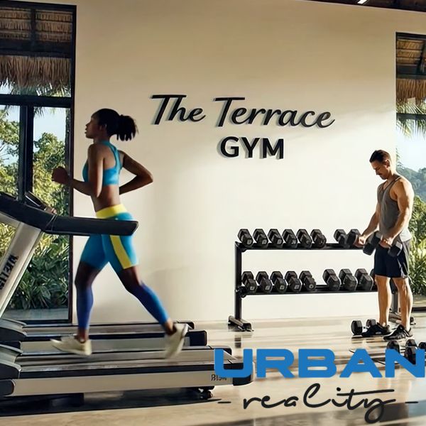 Hotelový a rezidenčný komplex THE TERRACE v Paje, Zanzibar - Posilňovňa s bežiacim pásom a činkami, Výstavba bytov Paje.