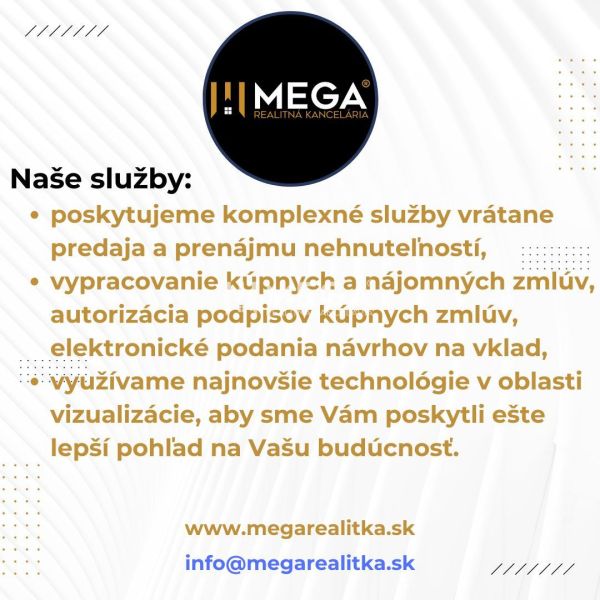Investičný pozemok Vranov nad Topľou - Na obrázku sú uvedené služby realitnej kancelárie MEGA.