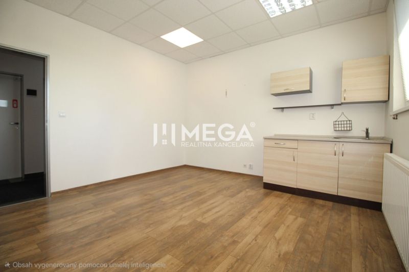 NA PRENÁJOM: 2x Moderná, klimatizovaná kancelária s parkovaním a optic - Kancelárie s kuchynskou linkou a podlahou s dreveným dekorom.