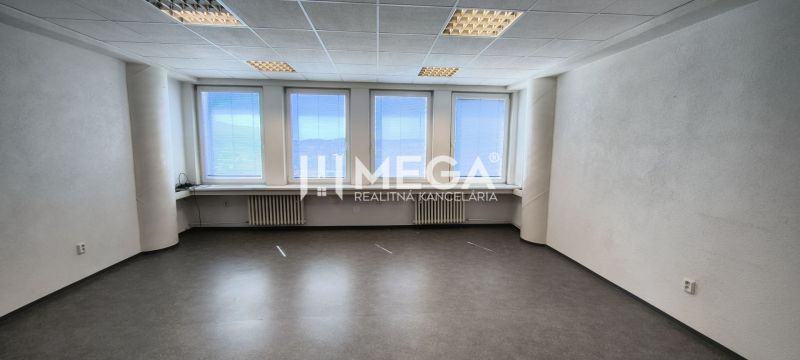 NA PRENÁJOM KANCELÁRIA IDEÁLNA NA SLUŽBY 35m² - HUMENNÉ - Kancelárie s podlahou s dreveným dekorom a veľkými oknami pre prirodzené svetlo.