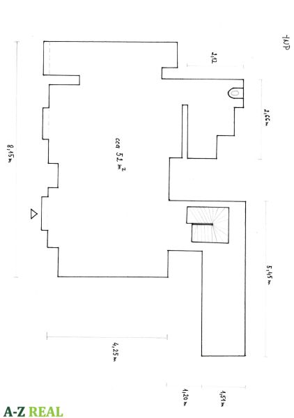 Na predaj obchodný priestor, 88,54 m2, Staré Mesto - pešia zóna. - Pôdorys obchodných priestorov s rozlohou 52 m², so schodiskom a toaletou.