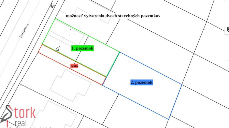 Veľký STAVEBNÝ POZEMOK so starším domom - Krušovce - Mapa pozemkov na Štefánikovej ulici v Krušovciach pre bývanie.