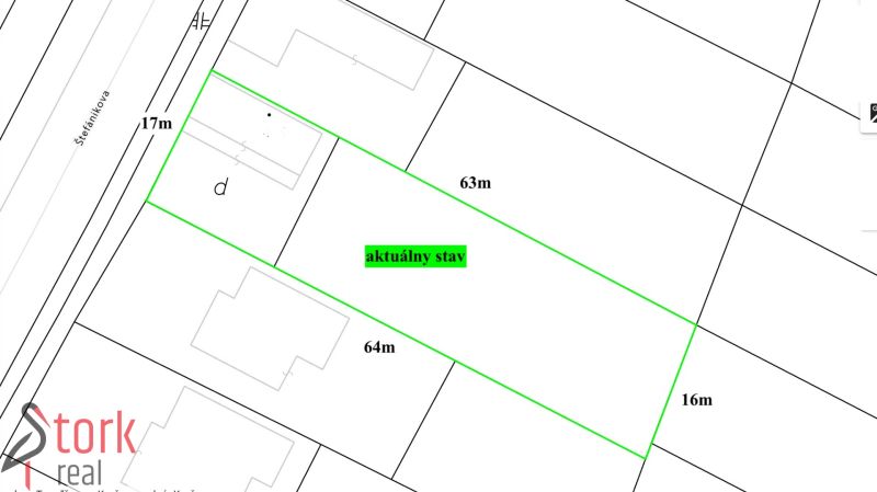 Veľký STAVEBNÝ POZEMOK so starším domom - Krušovce - Pozemky - bývanie na Štefánikovej ulici v Krušovciach s rozmermi 17x63 metrov.