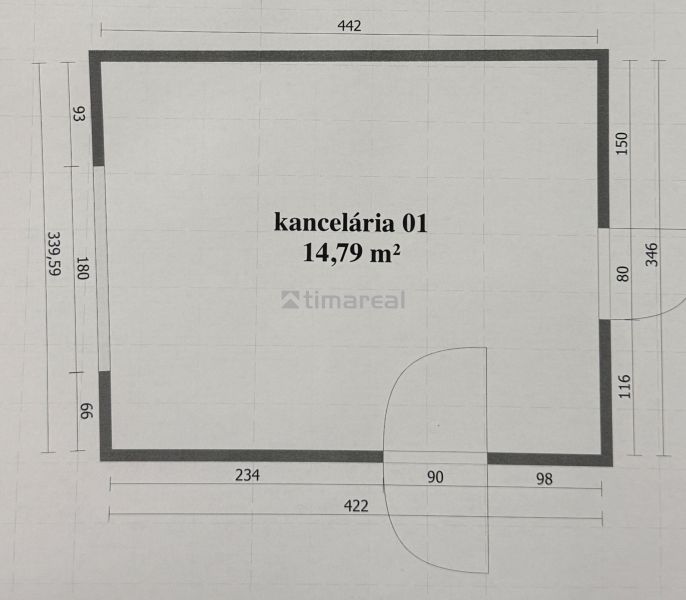 Kancelária na prenájom 15m2, Jerichova, Trnava - Pôdorys kancelárie s rozlohou 14,79 m².