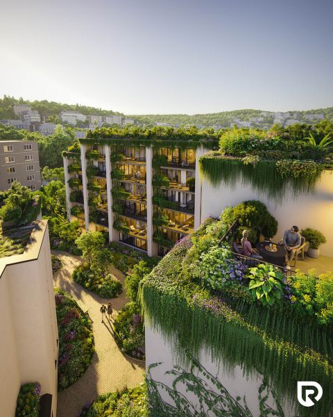 2 izbový byt 65 m² | Greencorner  | Bratislava-Nové mesto - Zelená architektúra zdobí strechy a balkóny bytov v Bratislave - Novom Meste na Račianskej.