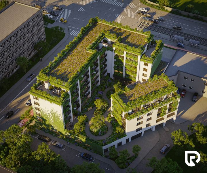 2 izbový byt 65 m² | Greencorner  | Bratislava-Nové mesto - Zelená strecha a vegetáciou pokryté budovy na Račianskej v Bratislave - Novom Meste.