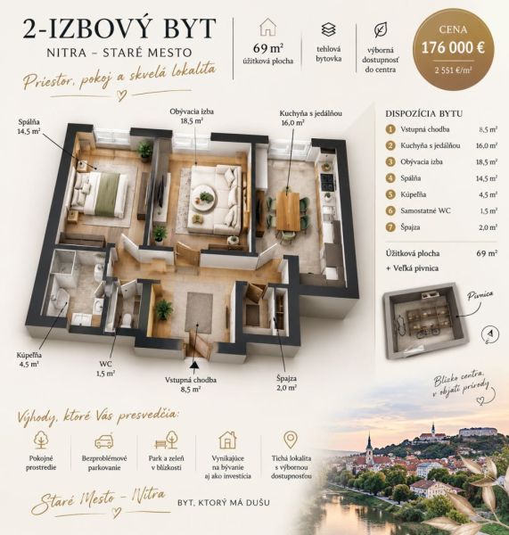 Predaj 2-izbového bytu, Nitra