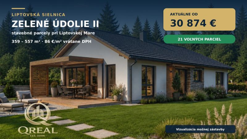 ** ZELENÉ ÚDOLIE II**STAVEBNÉ POZEMKY NA LIPTOVE OD 30.874, -Eur**