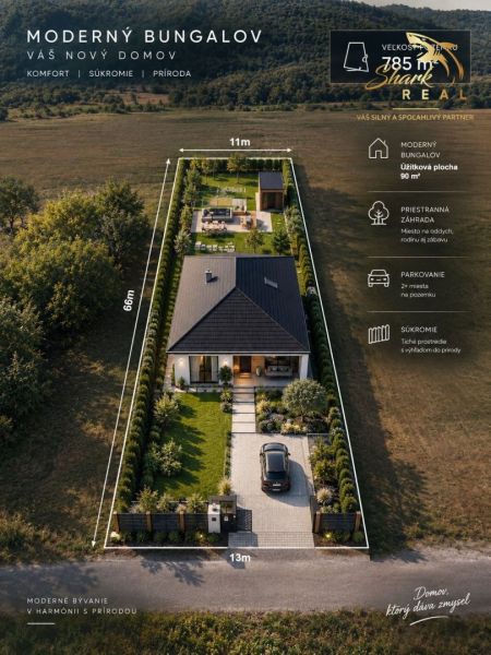 Na predaj slnečný pozemok v Breznici - ideálny na výstavbu útlného rod - Bungalov na pozemku - bývanie v Breznici, Breznica; priestranná záhrada a parkovanie.